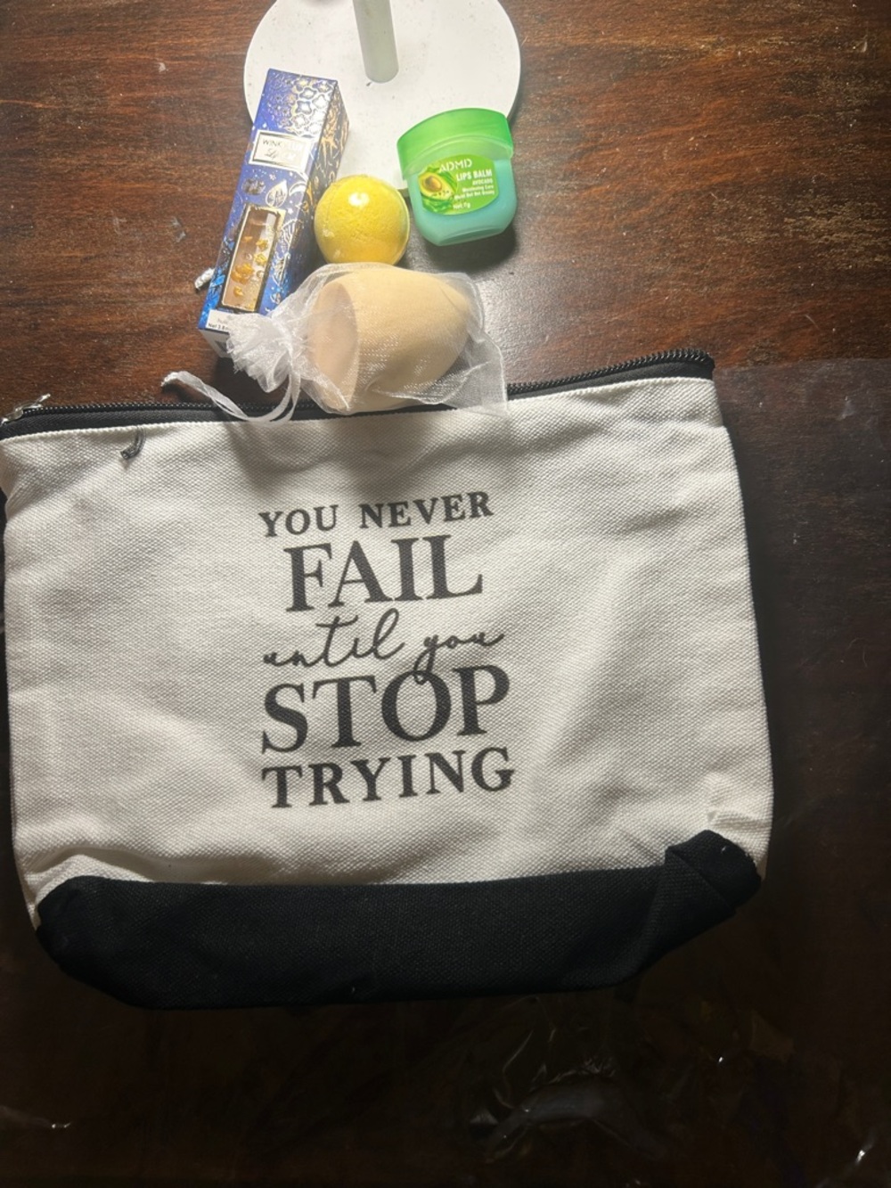 Inspirational Canvas Makeup Bag - Black & White